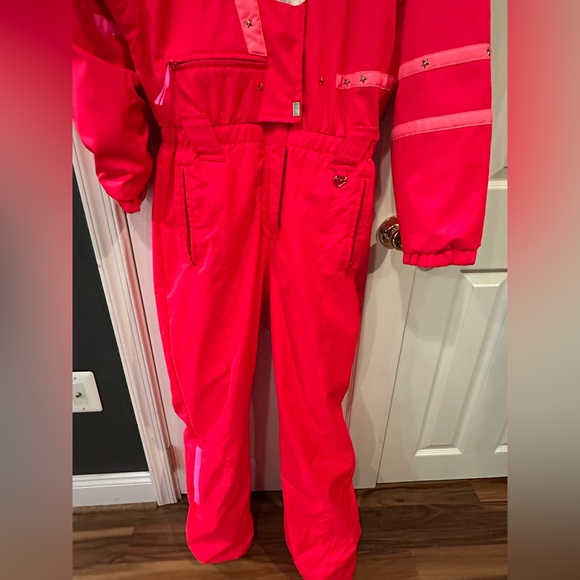 1980s Obermeyer Ski Suit Womens Snowsuit One Piece Gore Tex Neon Snow Bib Vtg 12 - Picture 4 of 8